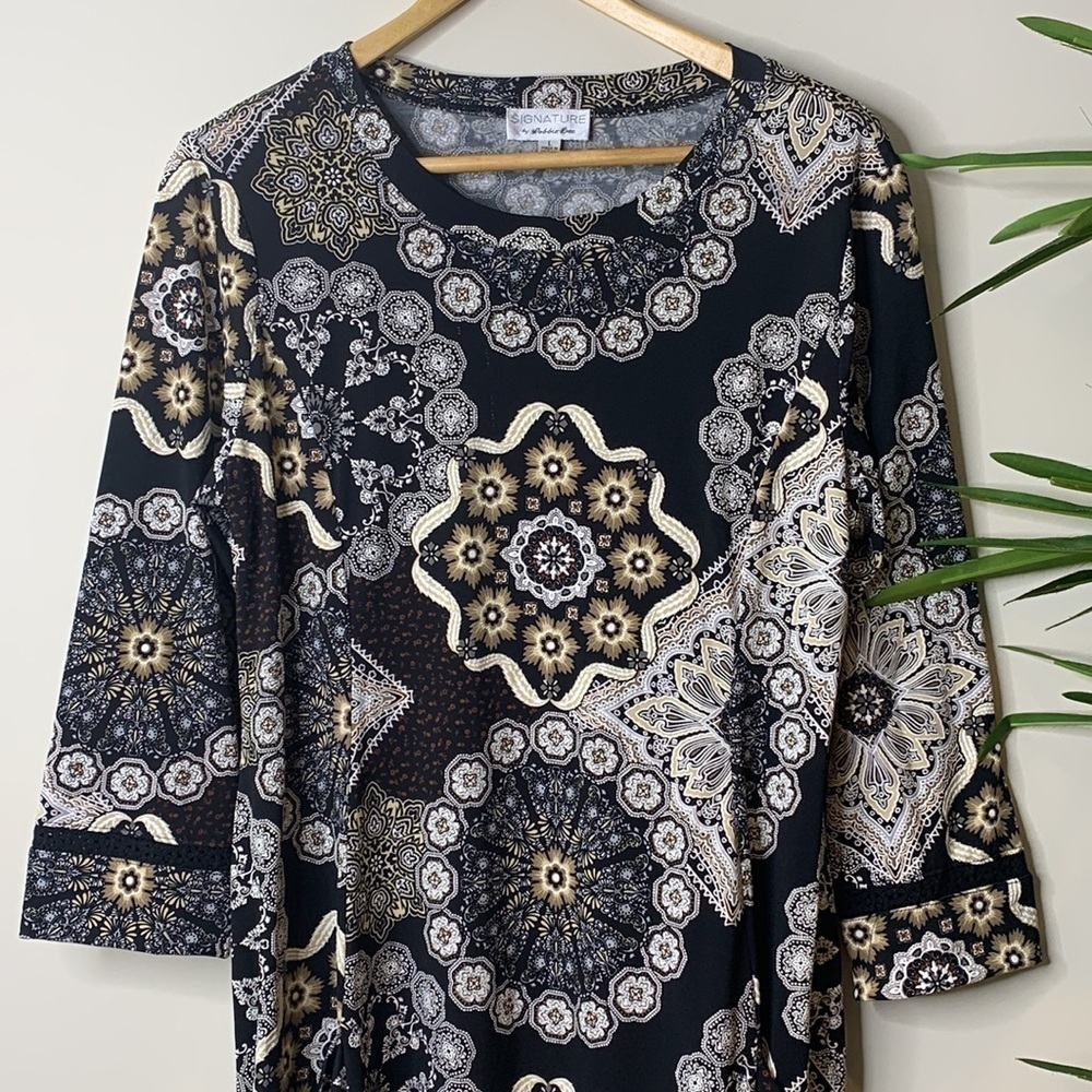Signature Robbie Bee | Navy Pocket Round Neck Graphic Print Dress L - Picture 2 of 16
